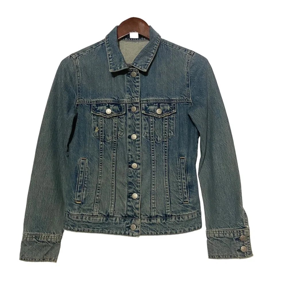 J Crew Vintage Washed  Denim Jean Trucker Jacket Blue